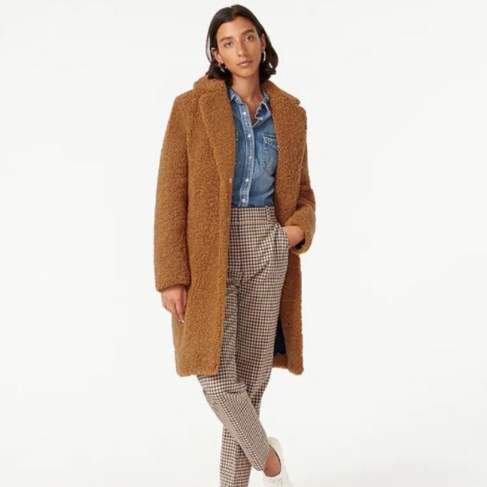 J.Crew Petite Teddy Sherpa Topcoat - Warm Brandy